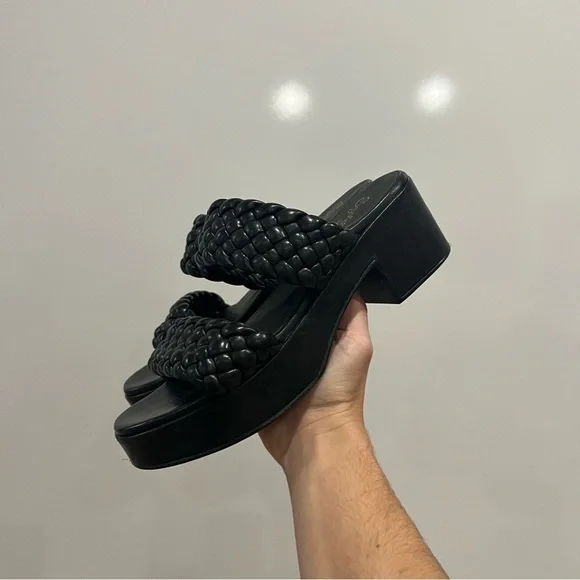Anthropologie Seychelles Black Braided Platform Heeled Sandals - Picture 14 of 15